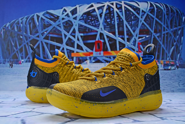 Men Nike Kevin Durant 11 Yellow Black Blue Shoes